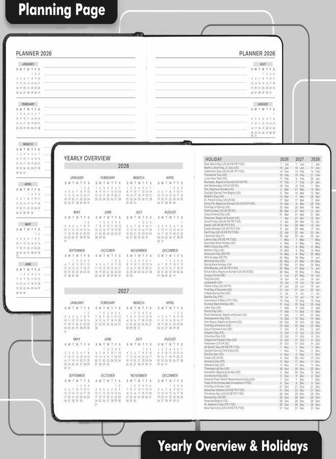 Lemome 2026 Diary - 2026 Daily Planner, Appointment Book with Tabs, Pen Loop, Bookmarks, Inner Pocket, January to December 2026, 5.75" x 8.25" - Image 5